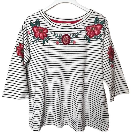 With Love Women’s 3/4 Sleeve Striped and Floral Blouse Sz L NWT - Picture 1 of 13